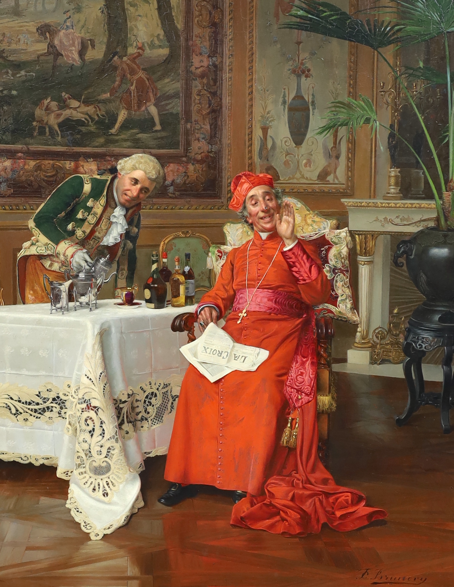 François Brunery (Italian, 1829-1946), 'La Mouche Agacante', oil on panel, 59 x 46cm